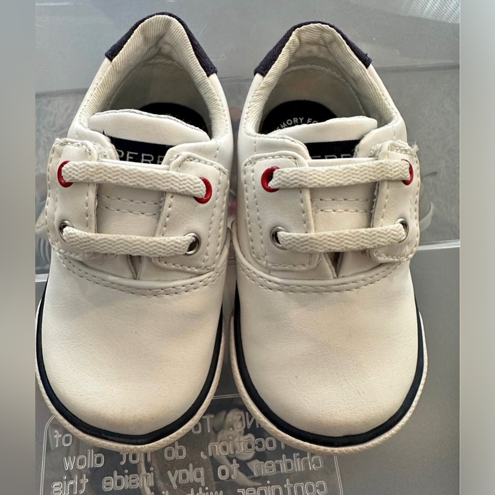 Sperry White Baby Sneakers with Red and Navy Accents